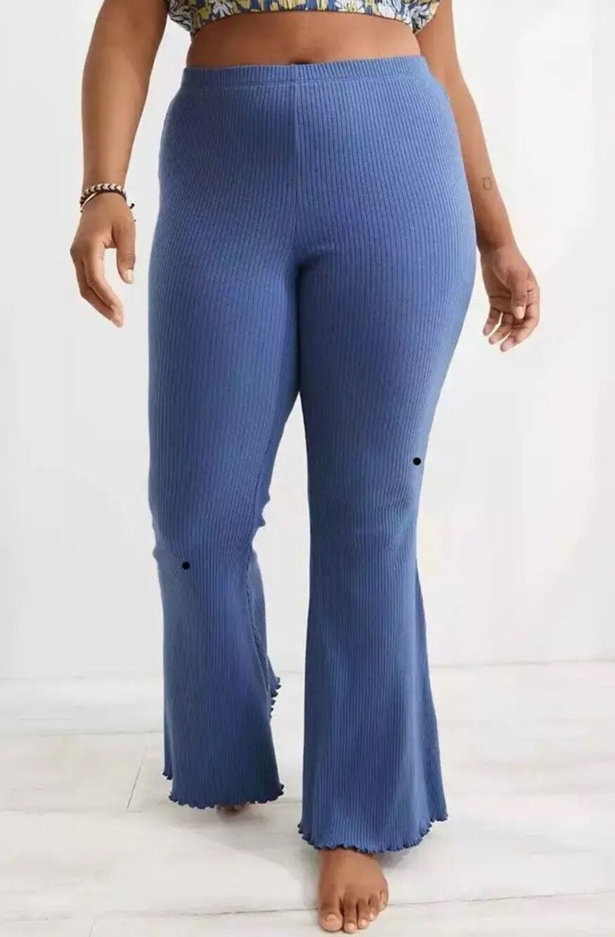 Aerie Blue Kick-It Ribbed High Waisted Super Flare Pant Size XXS